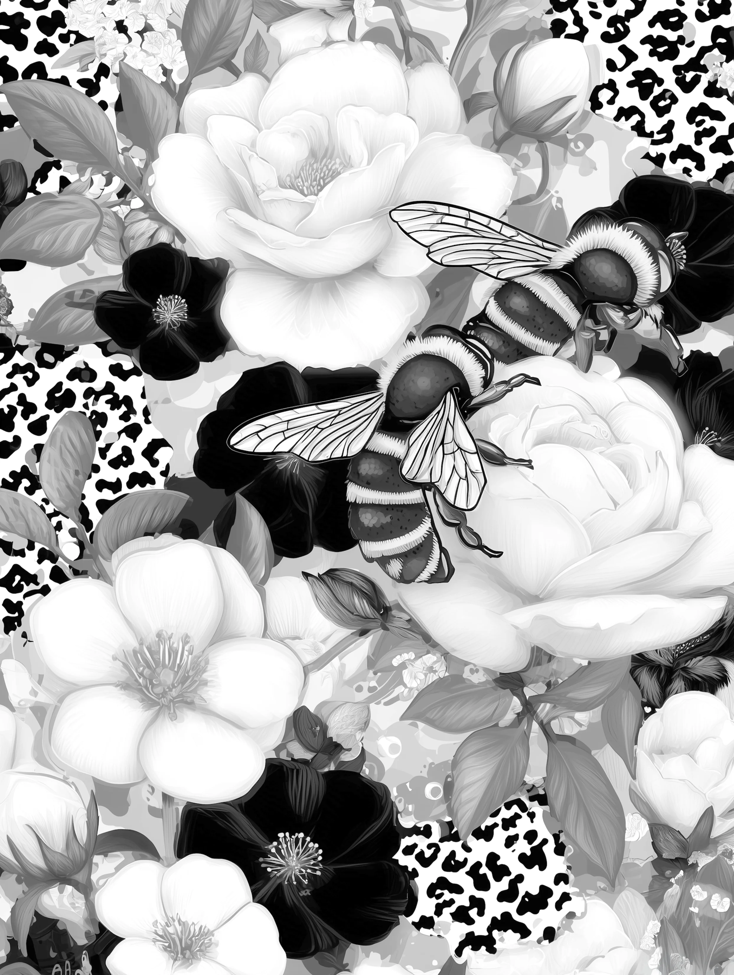 Free printable bee coloring page for adults featuring climbing bees